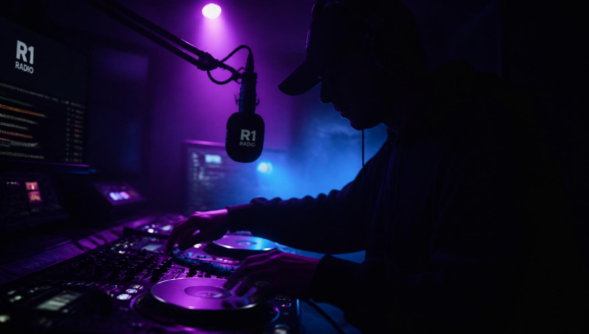 DJ em cabine de rádio